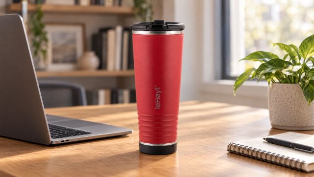 AI scene: the red tumbler on a desk