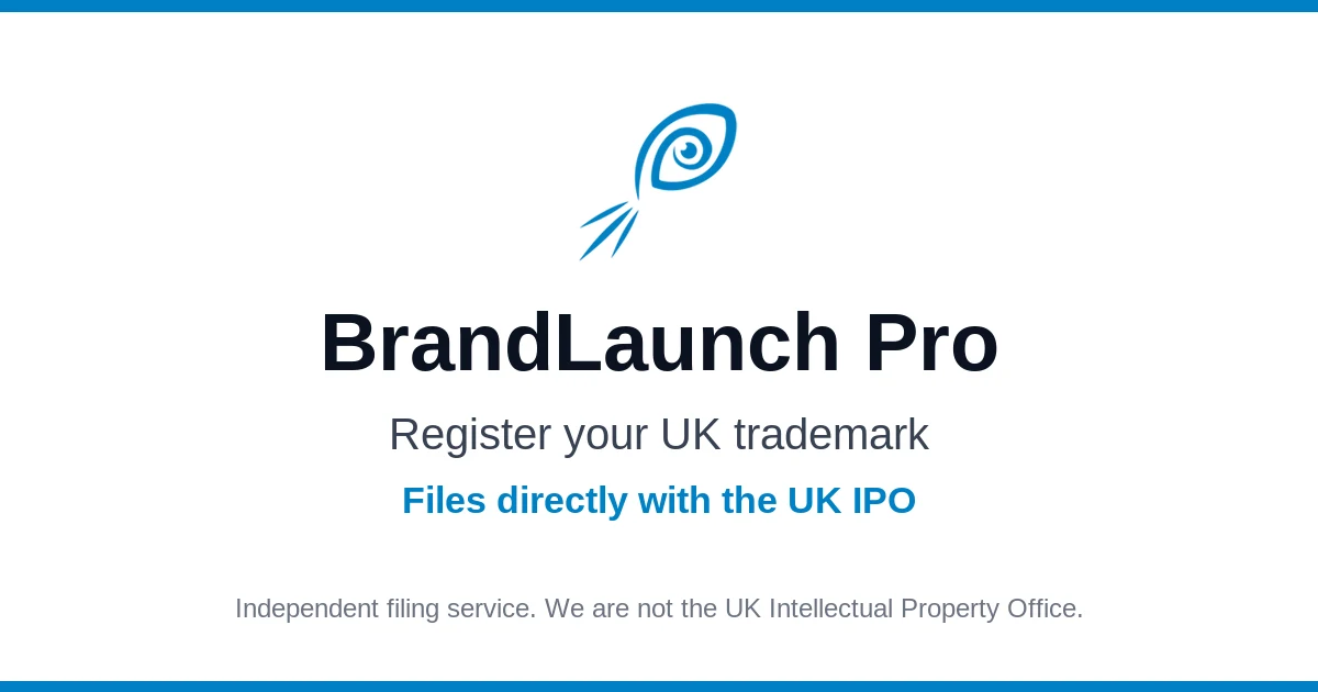 BrandLaunch Pro share card: Register your UK trademark, files directly with the UK IPO